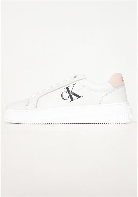 White women's sneakers with pink details and logo CALVIN KLEIN JEANS | YW0YW008230LA0LA